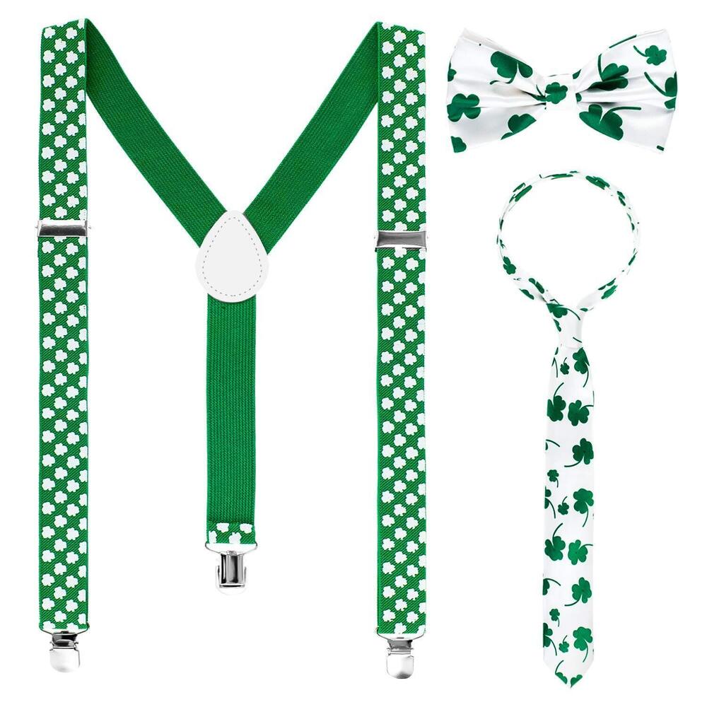 5658 3 Pcs St. Patrick's Day Accessory Set,Shamrock Suspenders,Bowtie